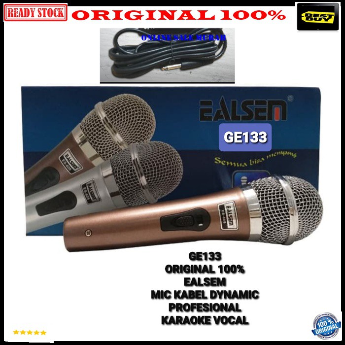 G133 Ealsem original 100% mic kabel dynamic Microphone cable karaoke mik vocal vokal profesional pro mikrophone musik music audio sistem sound system panggung dj studio  Tidak pakai baterai langsung colok aja  BISA DIGUNAKAN KE SEGALA ALAT AUDIO  Bahan AB