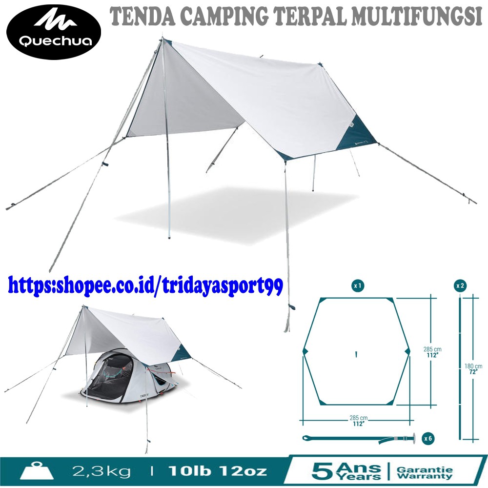 TENDA TERPAL CAMPING QUECHUA FLYSHEET CAMPING KEMAH MULTIFUNGSI PUTIH