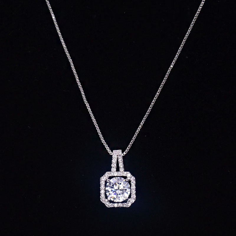 Shuling Kalung Rantai Liontin Persegi Aksen Zircon Warna Silver Untuk Wanita