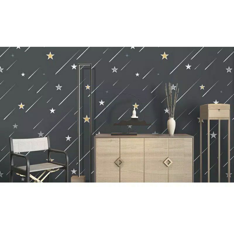 Wallpaper Dinding Motif Bintang Jatuh Dasar Abu Panjang 10M x45Cm