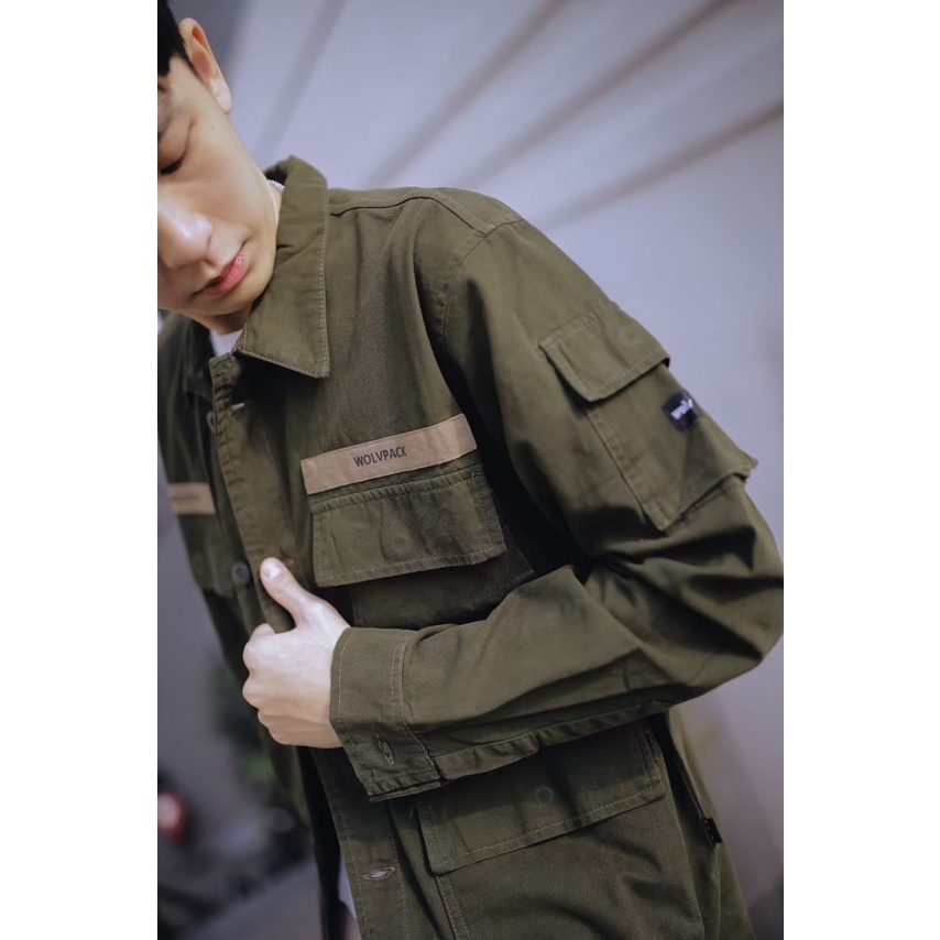 Jaket Kemeja Outer Wolv ORIGINAL Kemeja Outer Semi Parka SK4 Pitter Washing Hijau Army Canvas