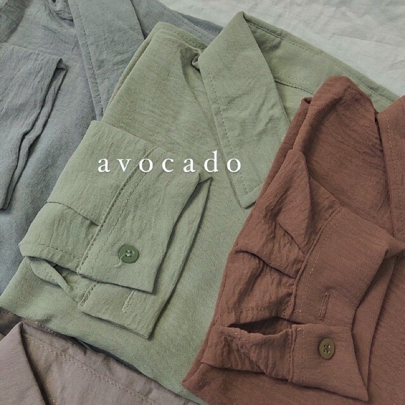 Premium Keisya Crop / Kemeja Crop Crinkle AirFlow / Hanin Crop-CROP SAGE AVOCADO