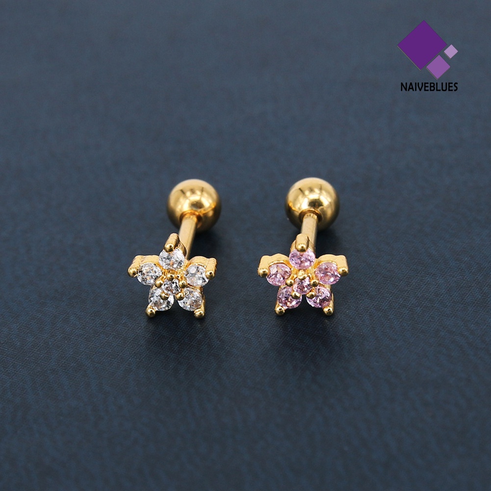 1pc Anting Stud Tindik Tulang Rawan Bentuk Bunga Kubik Zirkonia Untuk Hadiah Wanita