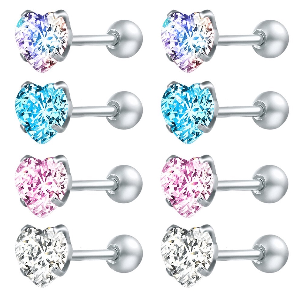 4 Pasang / Lot Anting Stud Bentuk Bintang Helix Cartilages Aksen Kristal Bahan Stainless Steel