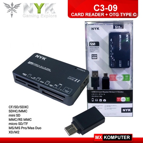 Card reader writer nyk Cf compact mmc Sd Tf sdxc Ms pro duo Xd Micro m2 ms 6 slot usb 3.0 5Gbps with otg type c v3-09 c3-09 - Pembaca kartu memory