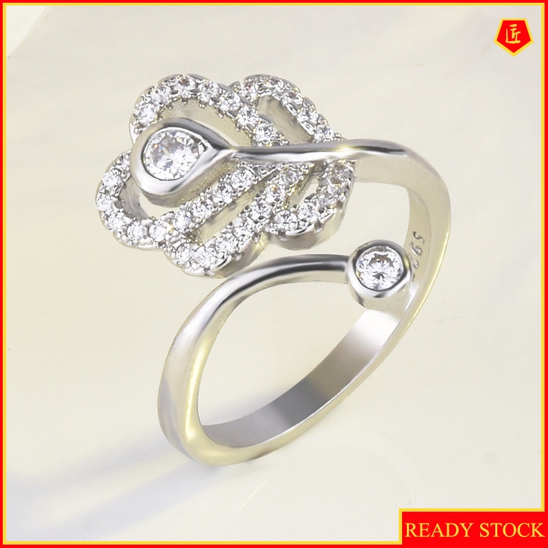 [Ready Stock]Creative Simple Full Diamond Feather Opening Ring
