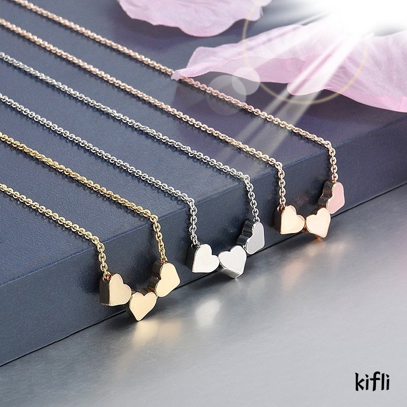 Kalung Rantai,Liontin Hati Warna,Rose Gold,Gaya Korea Simple,untuk Wanita