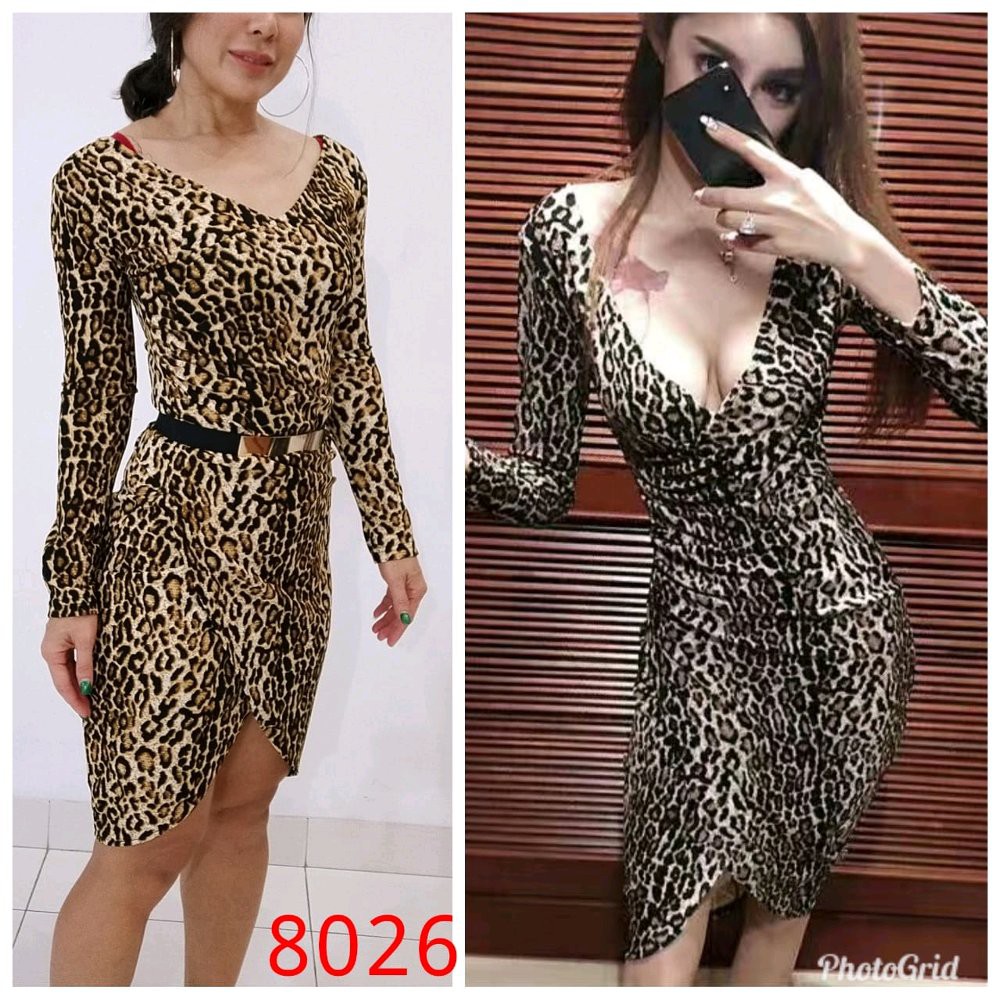 mini dress leopard bodycon - minidress motif macan - sexy dress dj8026