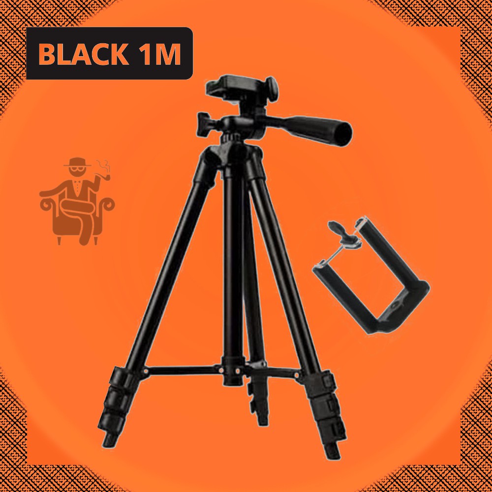 BOS - TRIPOD 3120 1M / 1METER BLACK + FREE HOLDER U | ALAT PEMBANTU FOTO BUAT HANDPHONE &amp; KAMERA