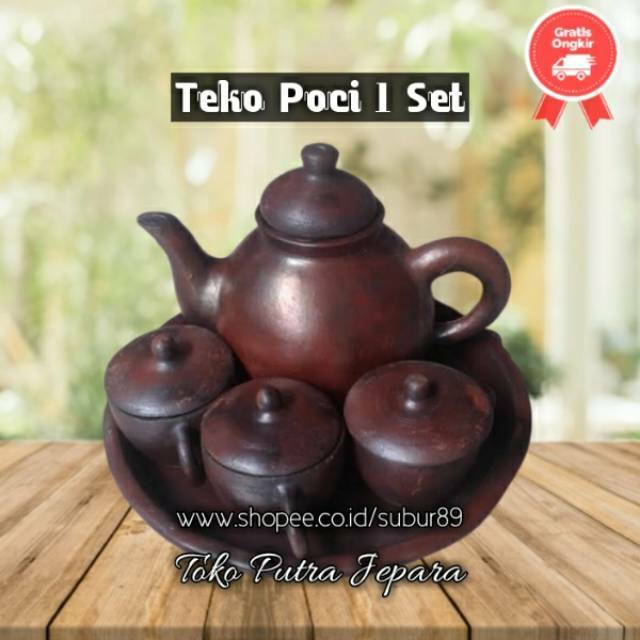 Teko Poci satu set 3 cangkir Teko Teh Set