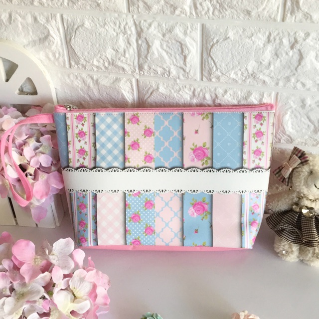 Pouch Shabby Blue Pink Patchwork