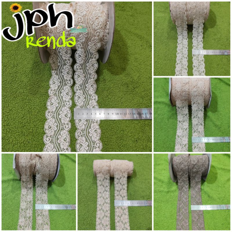 

renda karet 6cm, renda strech krem pergulung 15 yard