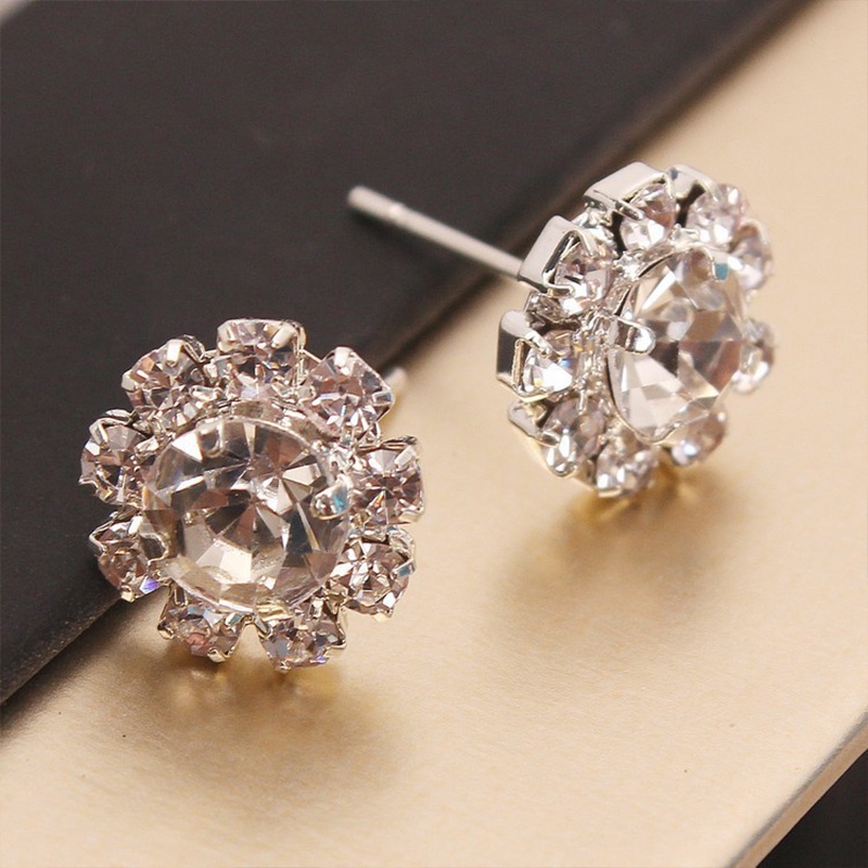 Stud Earrings Romantic Crystal Flower Earrings Perhiasan Pernyataan Untuk Wanita