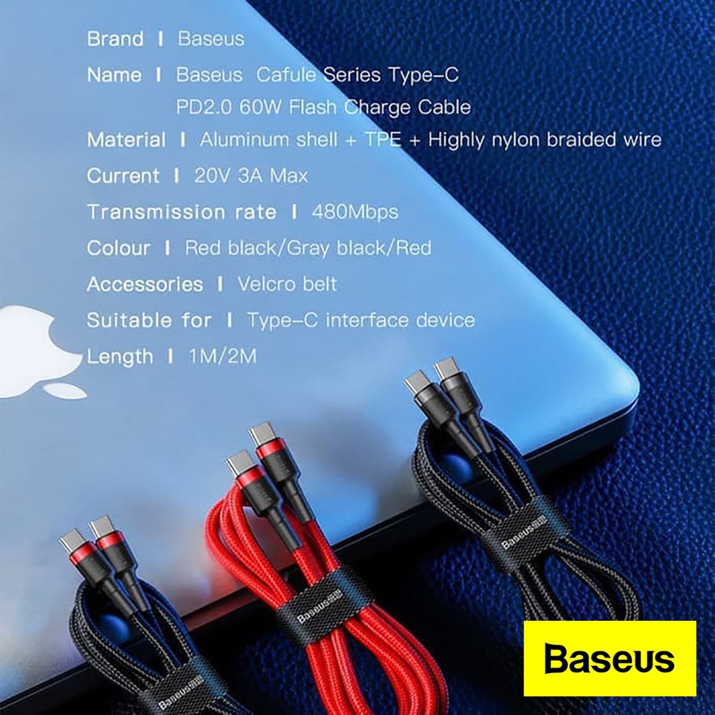 KABEL DATA BASEUS Cafule TYPE C PD2.0 60W FAST CHARGING (20V 3A) 2M