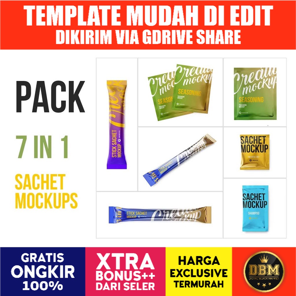 Sachet Big Pack 7 In 1 - Photoshop - Mockup Template