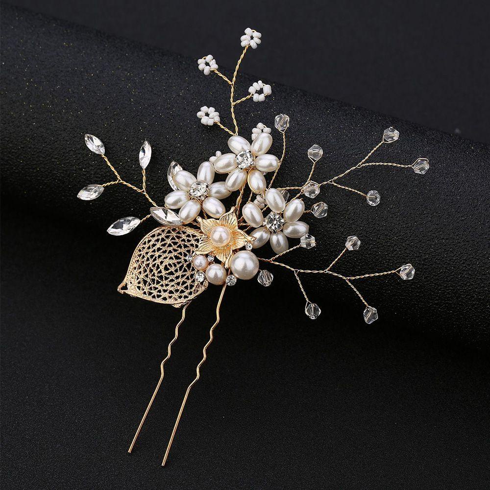 Needway Pengantin Wanita Jepit Rambut Mutiara Aksesoris Pernikahan Daun Wedding Bride Hair Clip