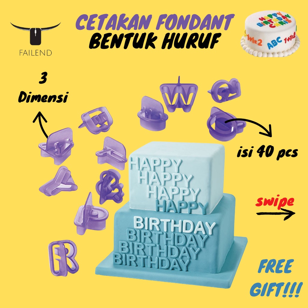 Cetakan Huruf Fondant Kue Biskuit Alfabet 40pcs Untuk Dekorasi