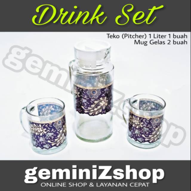 Briliant Drink Set BATIK Teko dan Mug Kaca
