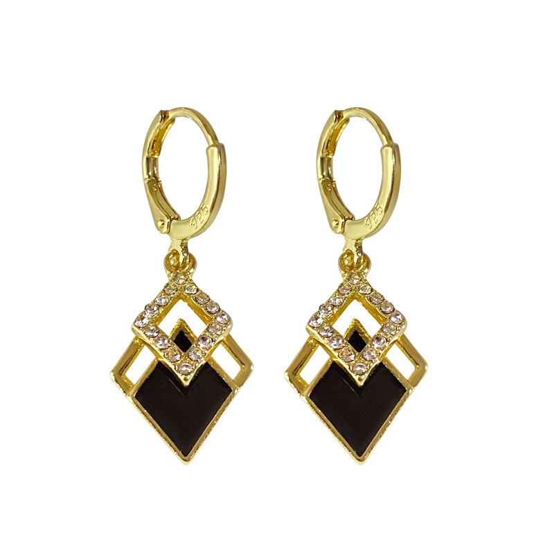 Anting Berlian Imitasi Bentuk Double Diamond Warna Hitam Untuk Pernikahan