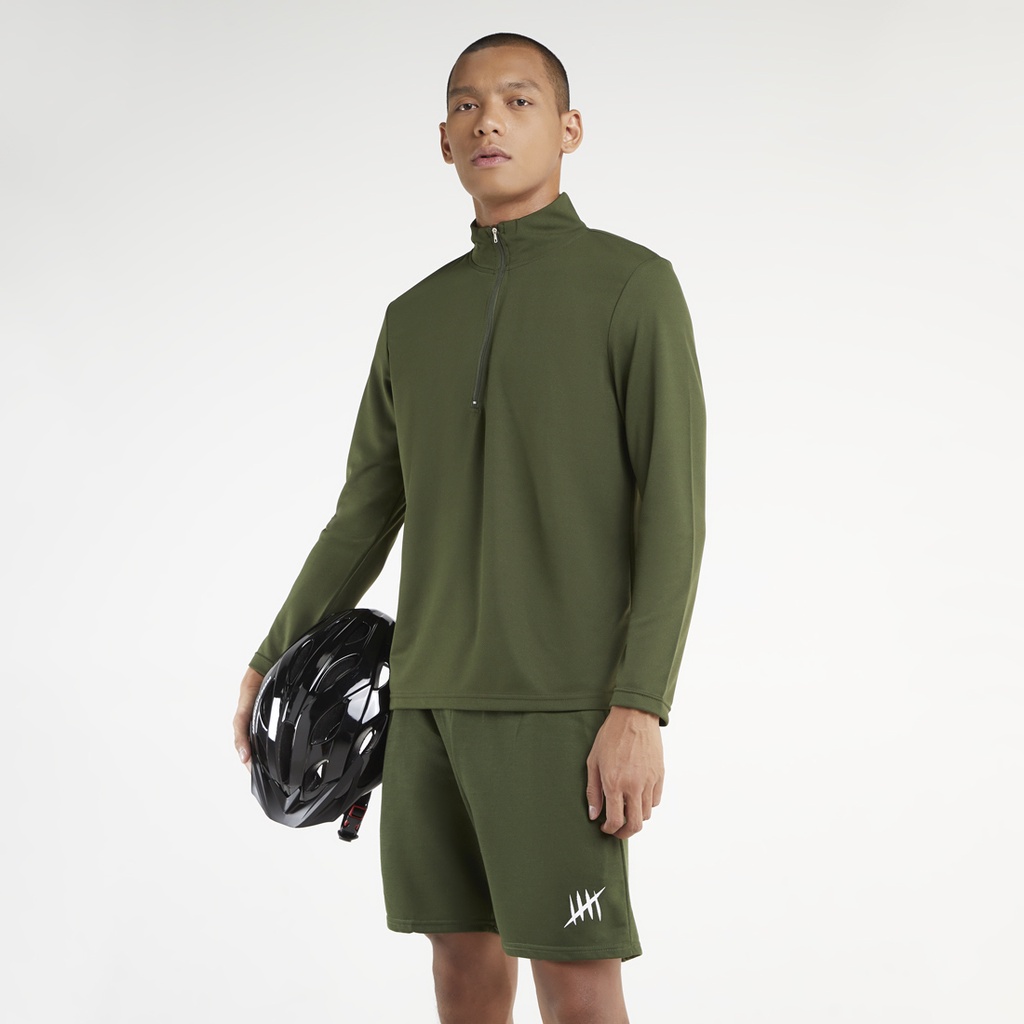 DONSON Sportswear Kaos Jersey/Jaket Untuk Kasual dan Olahraga Lengan Panjang Dengan Sleting/Zipper Untuk Luaran atau Langsung Dipakai Bahan Extra Fine Polyester Warna Hijau Army