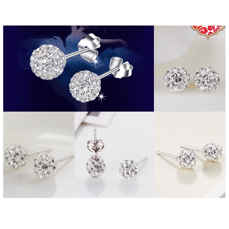 BTS-B48BD Tino-Tino Anting Wanita  Lingkaran Bulat Diamond Stud Earring Ball shape Titanium Silver/Anting Nagita Silver 925