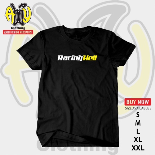 Baju Kaos Sablon Tulisan RACING HELL Katun Combed 30s Lengan Pendek Hitam Marun Navy Size S M L XL X