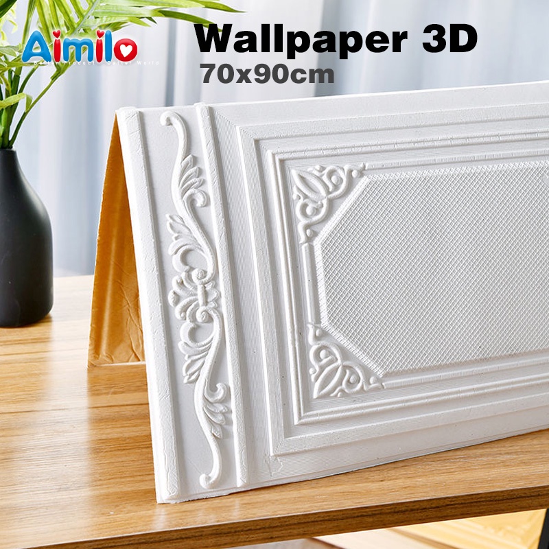 (Aimilo) Wallpaper Foam 3D Motif Jendela Pintu Kayu Jati Putih Kayu Gold Marmer ukuran 70 x 90 CM-2