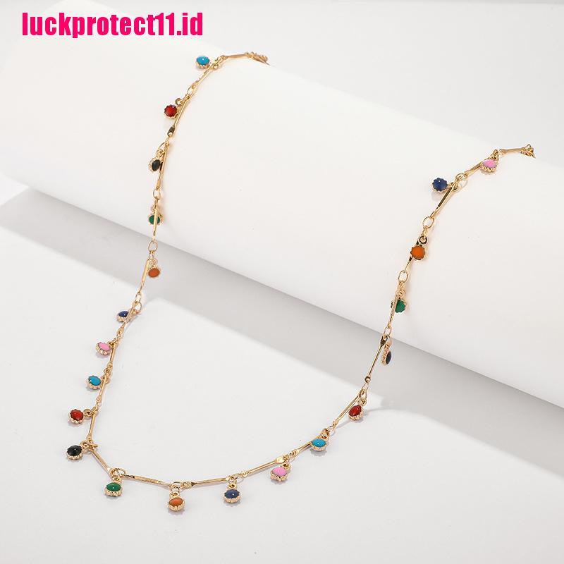 Kalung Rantai Choker Liontin Manik-Manik Rumbai Warna-Warni Gaya Boho Untuk Wanita