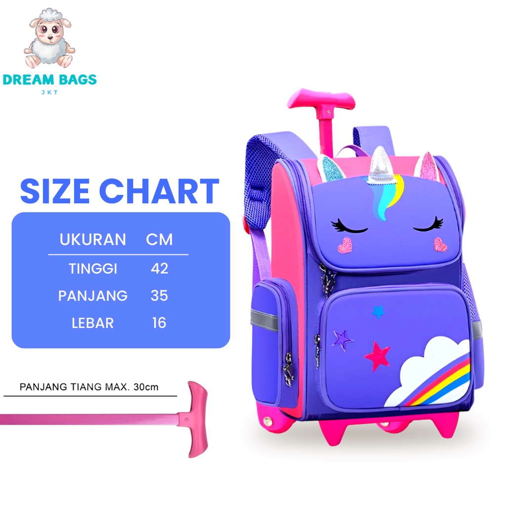 Tas Troli Anak Perempuan SD UNICORN Tas Dorong Anak Perempuan DB-160692