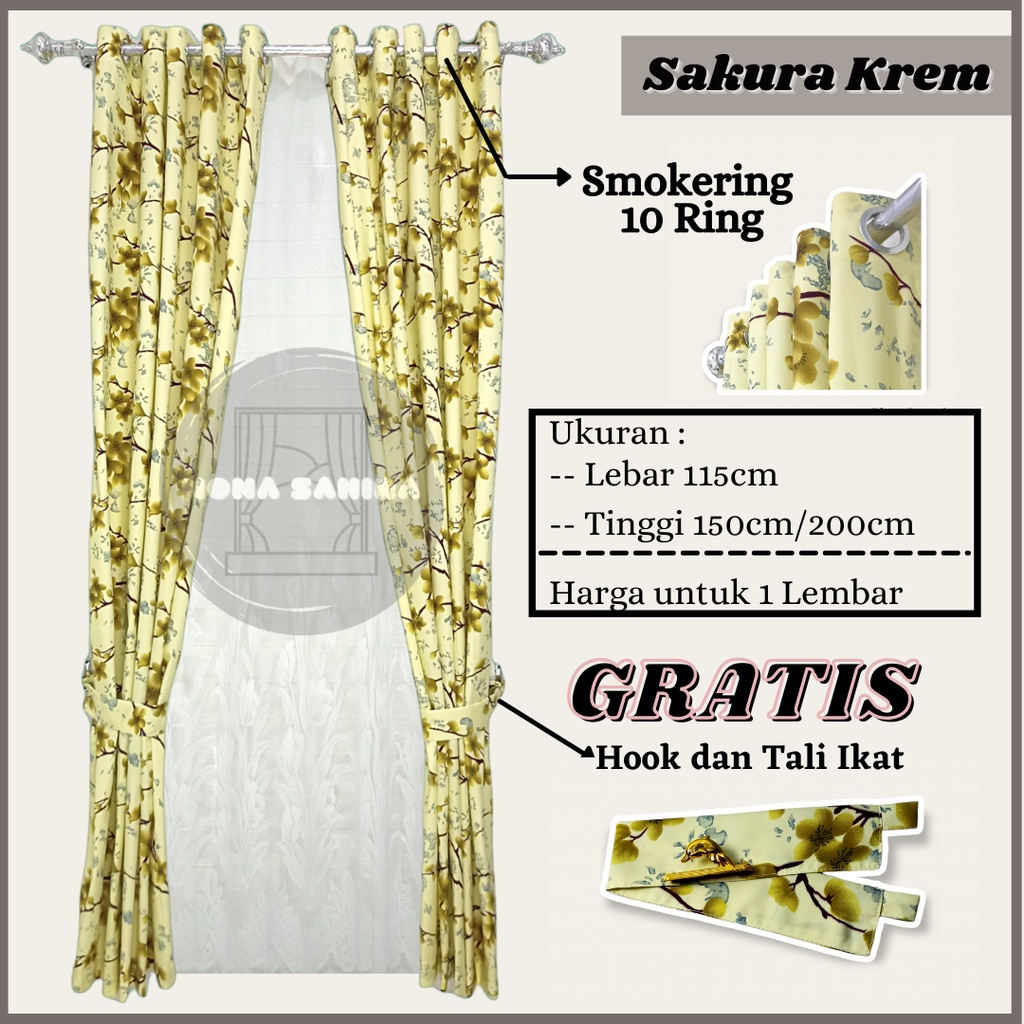 Gorden Sakura Jendela Pintu Minimalis Tirai Model Smokering Murah