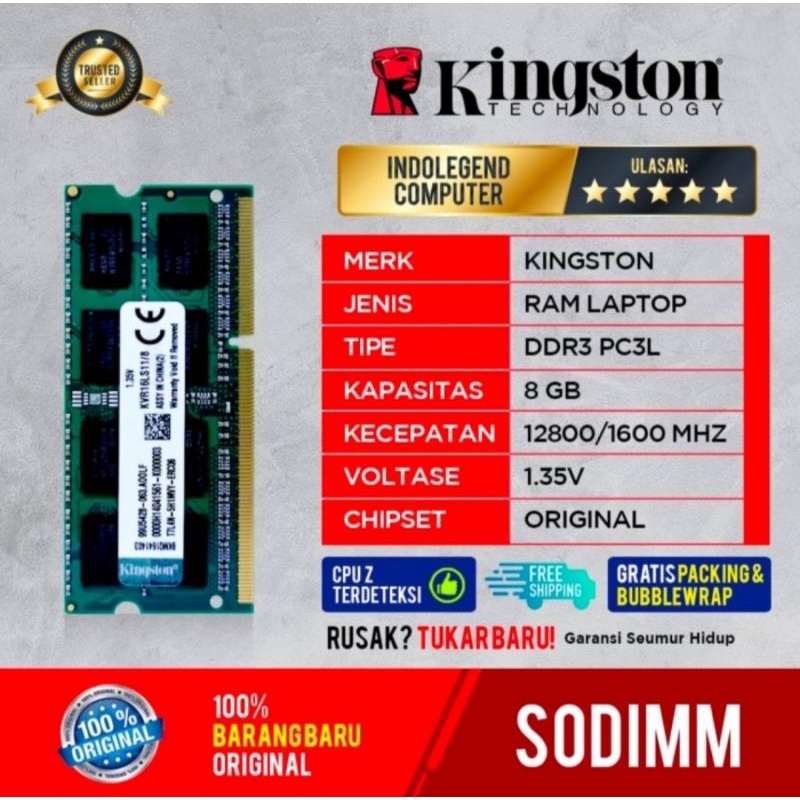 RAM KINGSTON SODIM DDR3 8GB L PC12800