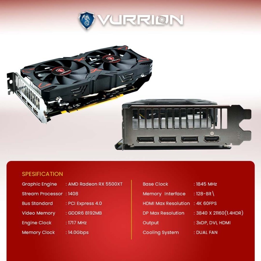 VGA AGS VURRION AMD RX 5500 XT 8GB DDR6 128bit REAL CAPACITY