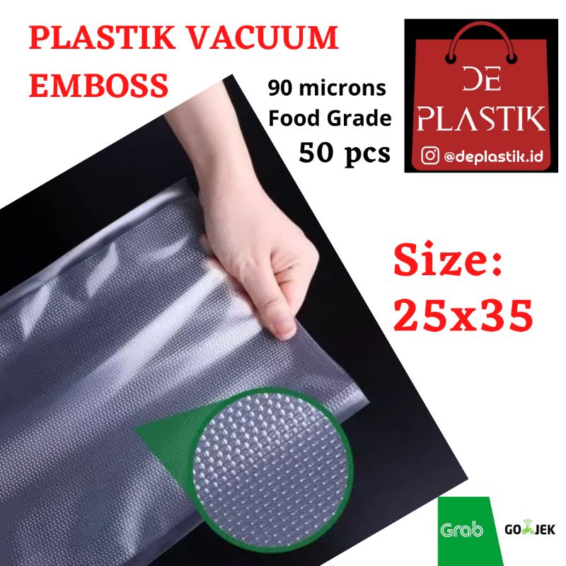 plastik Vakum Embos 25x35 isi 50 / Plastik Vacuum emboss 25x35 / Plastik vakum makanan 25x35  ---(EMB/25x35 ISI 50)