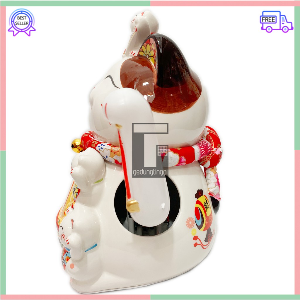 Pajangan Hiasan Patung Boneka Kucing Hoki Rejeki Lucky Cat Maneki Neko Maneko Neki Keramik China Cina Jepang Baterai Listrik Ukuran Besar Big Size XL Sedang Medium Kecil Small Kucing Hoki Kucing Rejeki Kucing Keberuntungan Kucing Cina Kucing Fengshui