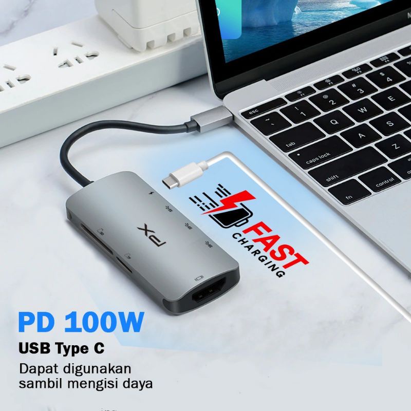 USB Hub Type C Converter Laptop Macbook to HDMI SD Card 7in1 PX UCH17