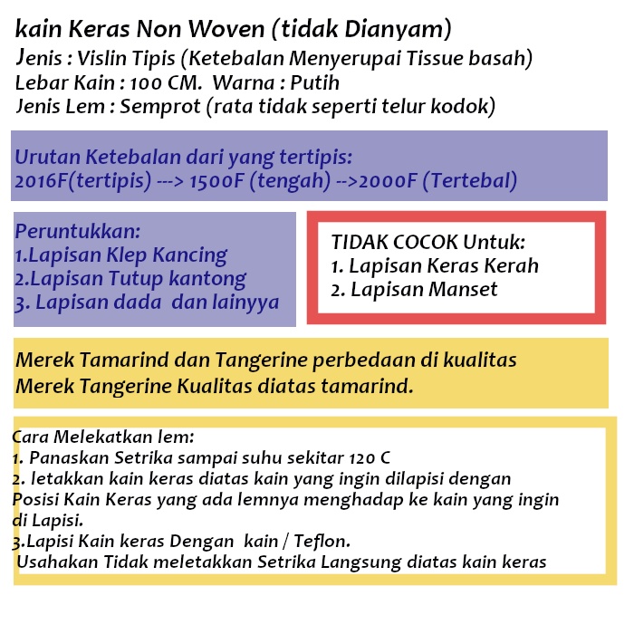 Kain Keras Interlining Vislin Fislin Pislin 1500F Tamarind Grosir Murah