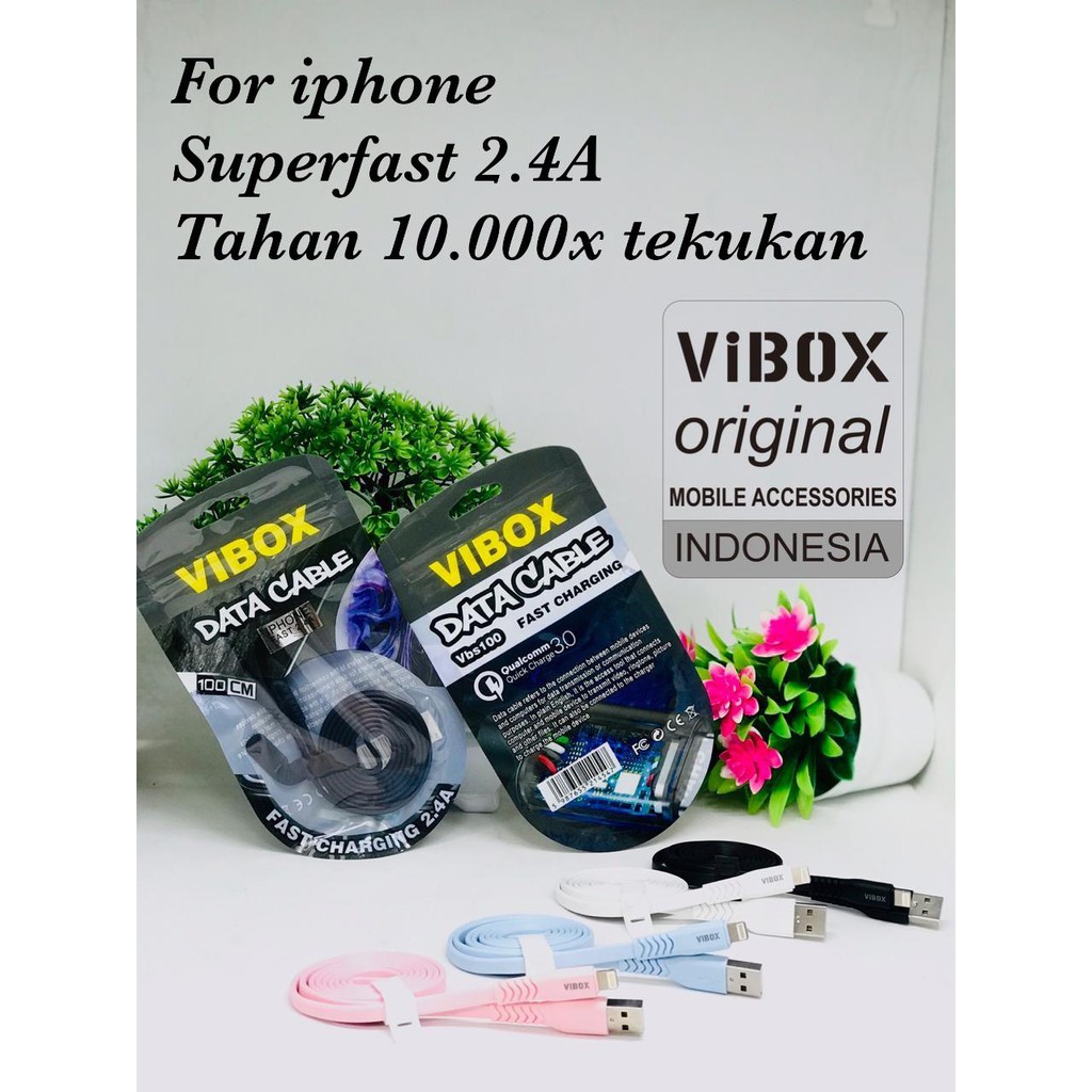 new~KABEL DATA MICRO IPHONE &amp; TYPE C VIBOX vb100 fast charging 2,4A 1m candy pack kabel data iphone