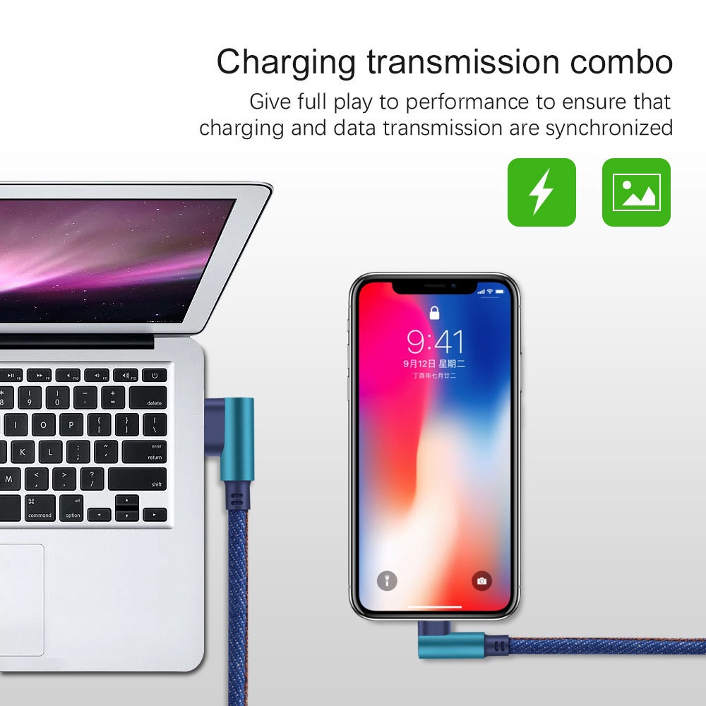 Kabel Data / Charger USB Tipe c Model Siku Ganda Panjang 1m Warna Biru Untuk Android