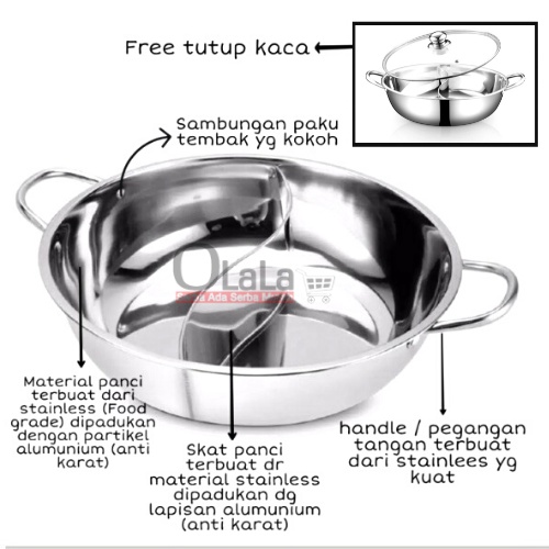 PANCI HOTPOT SEKAT STAINLESS POT SUKI SHABU KUAH SUP STEAMBOAT 2 RASA FLAVOUR CH-4513