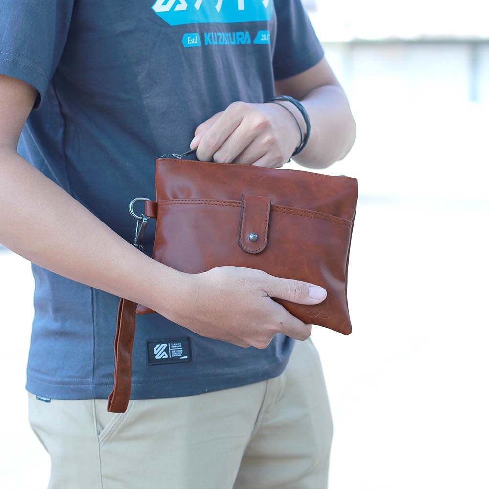Hand Bag Pria Kuzatura Original Tas Kulit Sintetik Tas Clutch Kekinian Dompet Besar Produk Lokal Pre