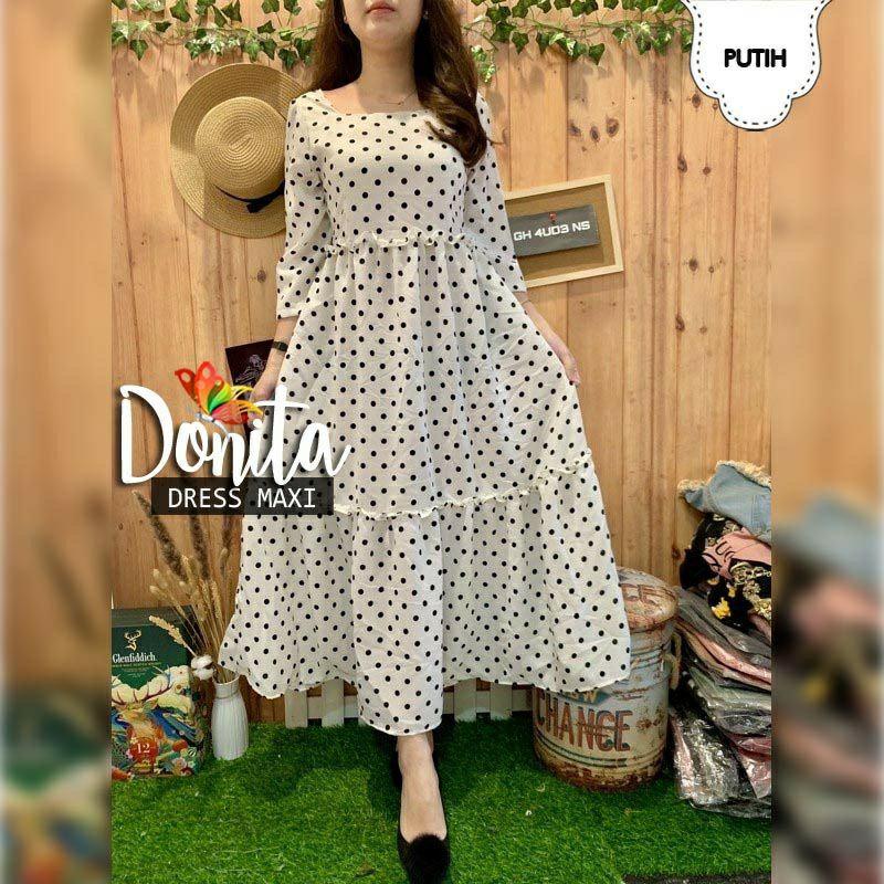 DRESS MAXY DONITAA POLKA PAKAIAN WANITA GAMIS MAXI MONALISA JCHM