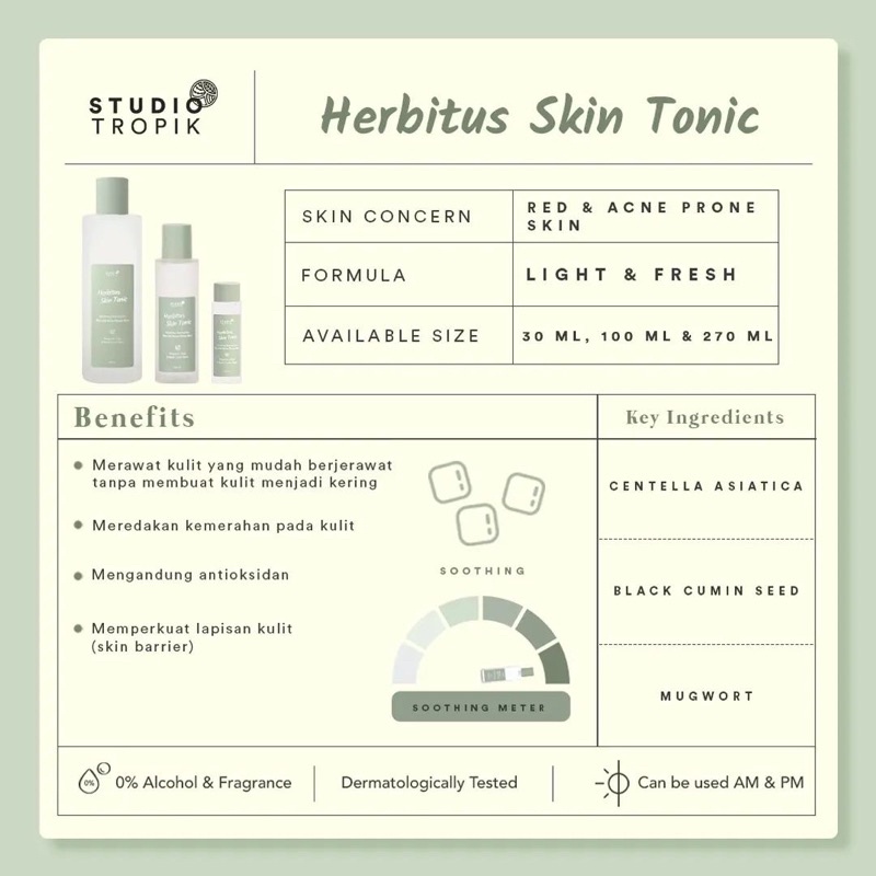 STUDIO TROPIK - Herbitus Skin Tonic Toner Mugwort Cica 100ml / 30ml BPOM Hydrating Acne Oily Skin Type