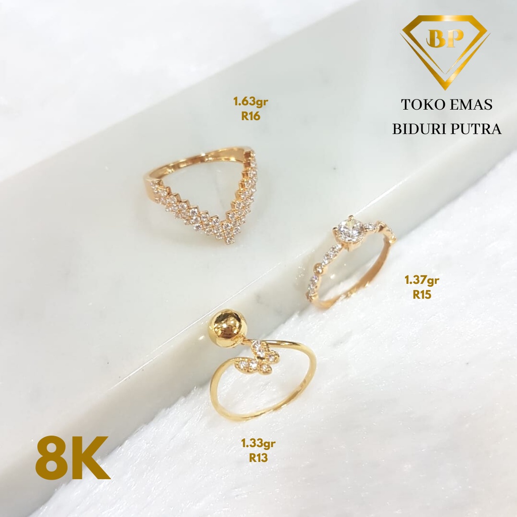Cincin Solitaire Elegant Perhiasan Emas Asli Kadar 8K/375