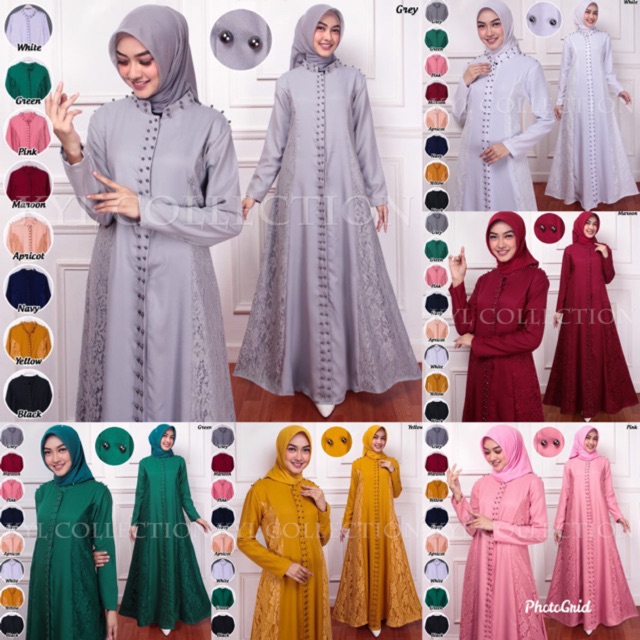 Gamis Luxmote Busui Brukat Corneli +  Payet Silver Baju Muslim Pesta Lebaran Long Dress Maxi Terbaru