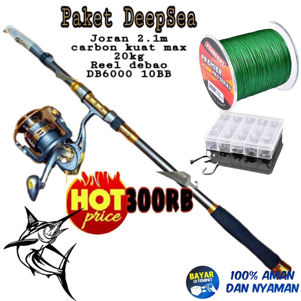 REEL PANCING JORAN CARBON TELESCOPIC 210 KEKUATAN MAX 20 KG 1 SET PANCING LAUT JORAN REEL SENAR KAIL