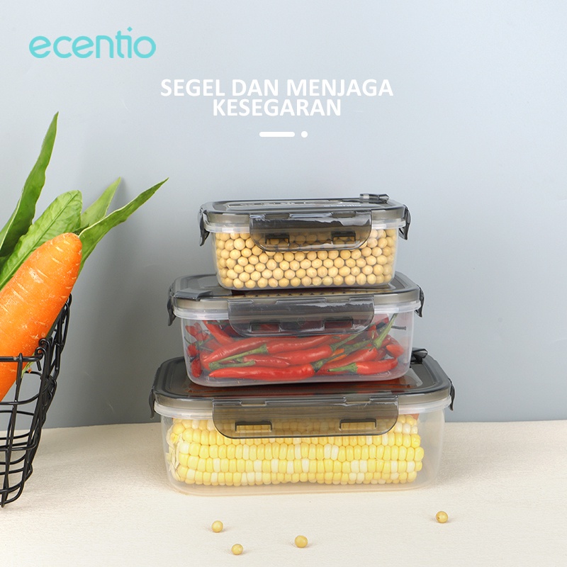 Foodi 3pcs lunch box set 400ml/800ml/1400ml kotak penyimpanan anti tumpah/food container snack cereal kotak kontainer tempat makan set/bening makanan kulkas penyimpanan hitam/3 pcs Refrigerator Storage Box set for Food Storage kotak makan/Makanan Kulkas