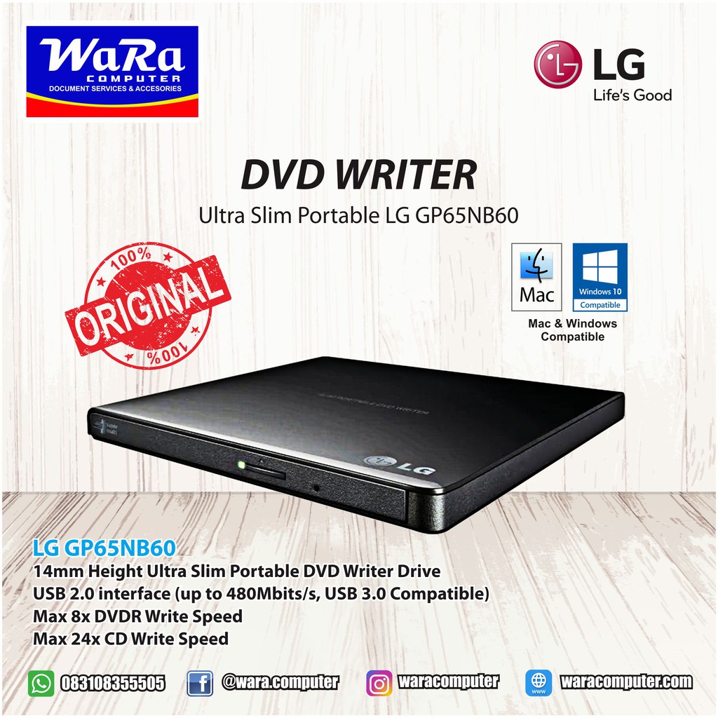 Lg Ultra Slim Portable Dvd Writer Gp65nb60 Shopee Indonesia