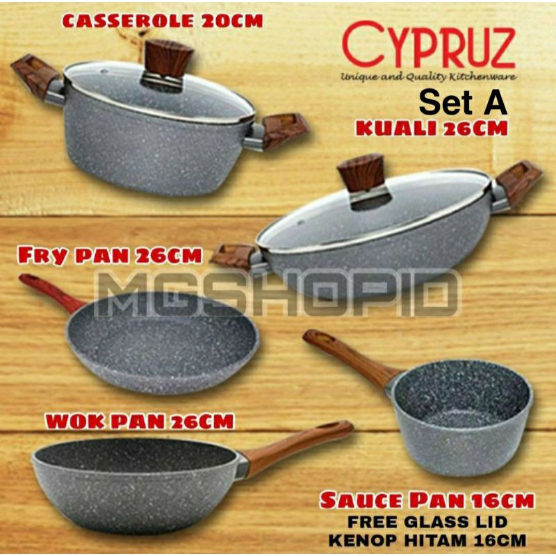 Panci Kuali Marble  Set Lengkap Cypruz Casserore Kuali Fry pan Wok Pan Sauce pan
