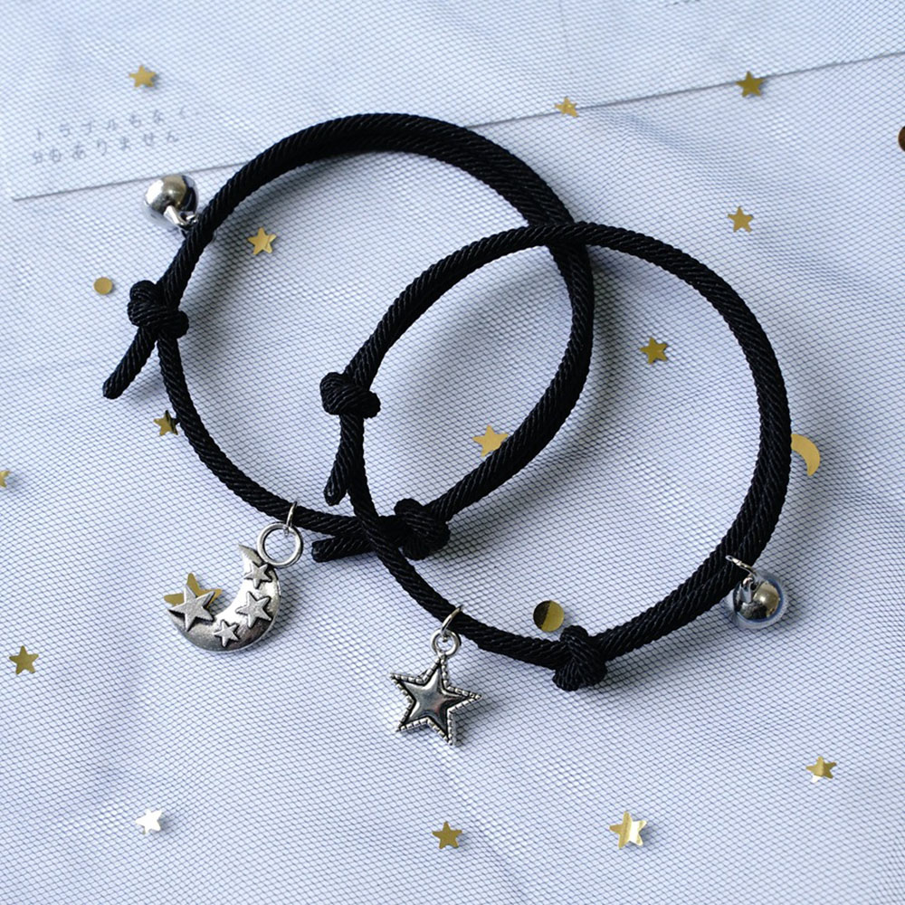 2Pcs Set Gelang Tali Magnet Pria Wanita Teman Pasangan Gadis Hitam Couple