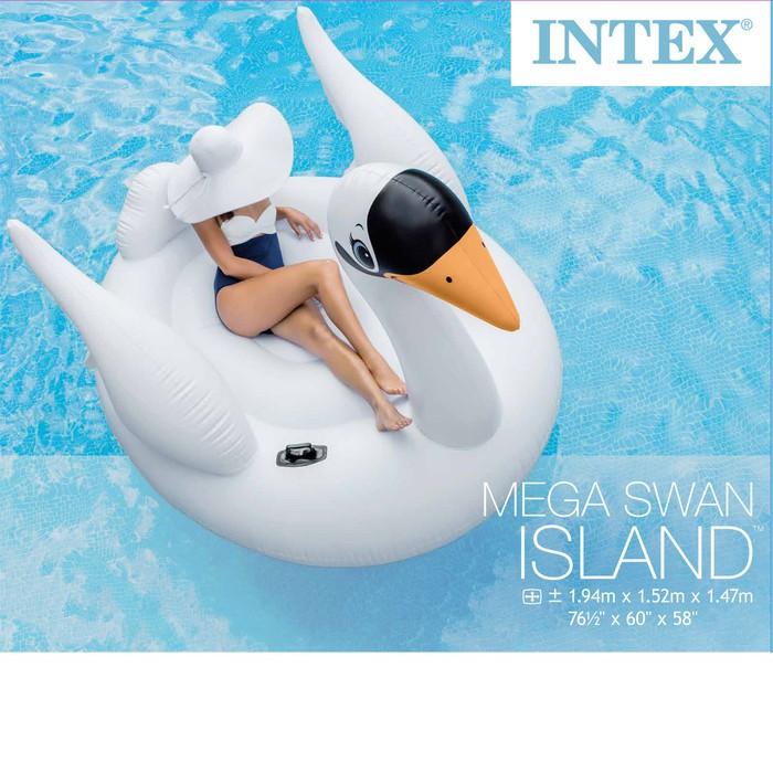 Intex Mega Swan Float Ride-On Putih. Ban Pelampung Angsa Renang. Ukuran 1.94m x 1.53m x 1.47m